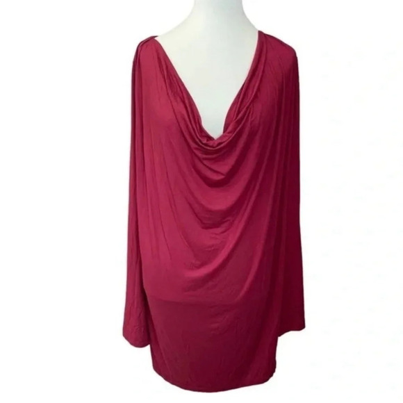FP Beach Free People Beach Large Crimson Cowl Neck Stretchy Dress Bell Sleeves - Picture 1 of 9